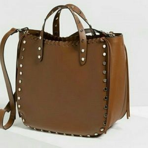 Zara studded tan leather shopper
